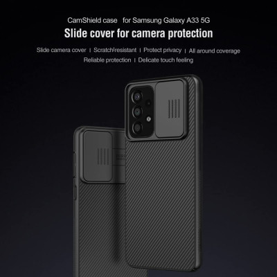   Луксозен твърд гръб със силиконова рамка Nillkin Cam Shield Pro за Samsung Galaxy A33 5G A336F черен 
